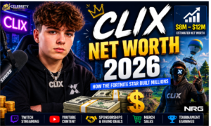 Clix Net Worth 2026 featuring Fortnite player Clix, Twitch revenue, YouTube earnings, and estimated wealth.