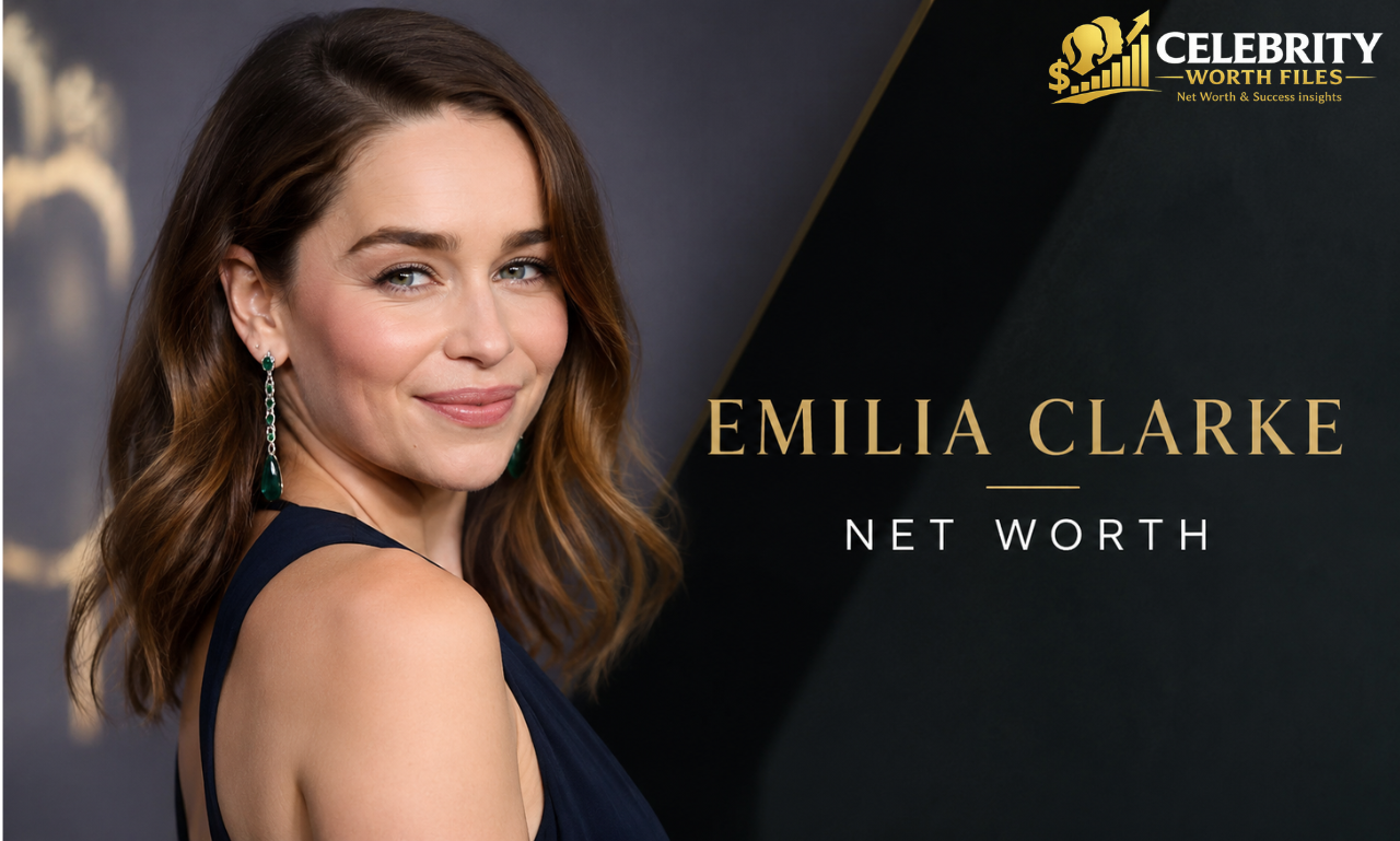 Emilia Clarke posing at a red carpet event for a featured image about her estimated $20 million net worth in 2026.